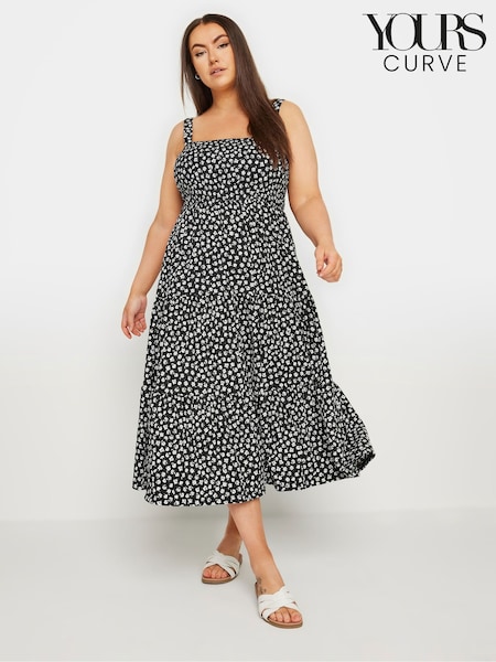 Yours Curve Black Floral Print Textured Midaxi Dress (E25695) | €49