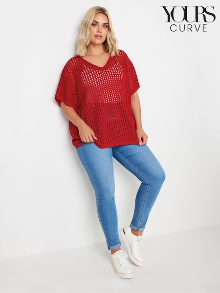 Yours Curve Red Crochet Short Sleeve Top (E25705) | €31