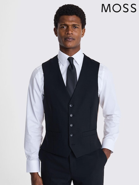 MOSS Black Tailored Fit Half Lined Waistcoat (E25717) | €186
