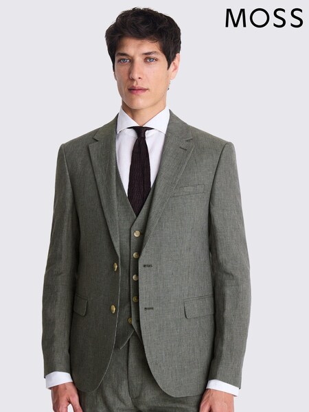 MOSS Green Slim Fit Puppytooth Linen Jacket (E25724) | €118