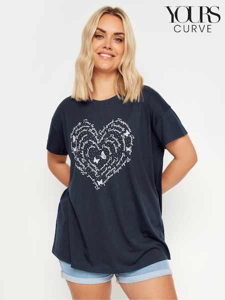 Yours Curve Blue Positivity Heart T-Shirt (E25731) | €25