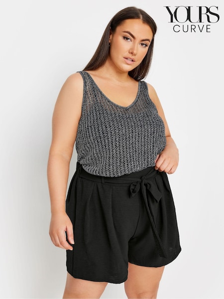Yours Curve Black Hammered Satin Belted Shorts (E25733) | €28