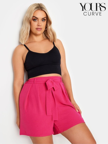 Yours Curve Pink Belted Textured Satin Shorts (E25736) | €12.50