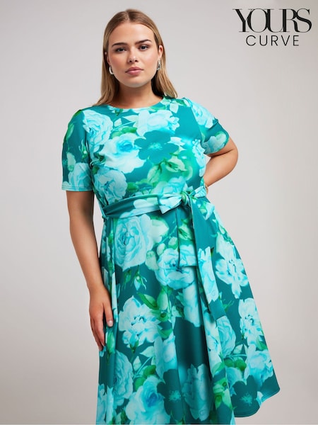 Yours Curve Green Floral Skater Dress (E25744) | $42