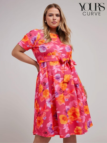 Yours Curve Pink Floral Skater Dress (E25747) | $94
