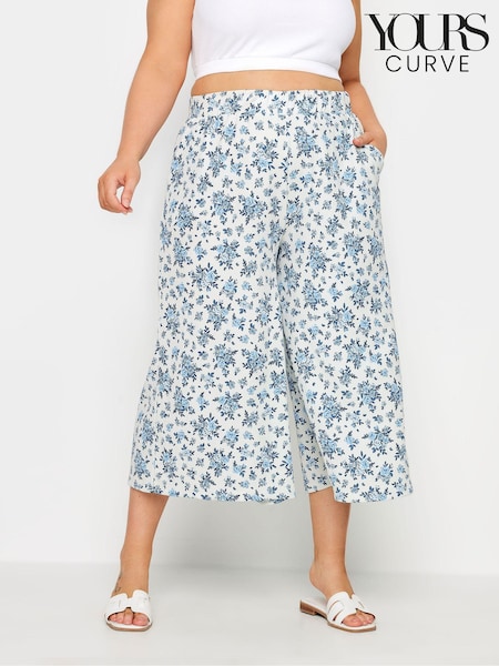 Yours Curve White Vintage Floral Textu Culottes (E25748) | €39