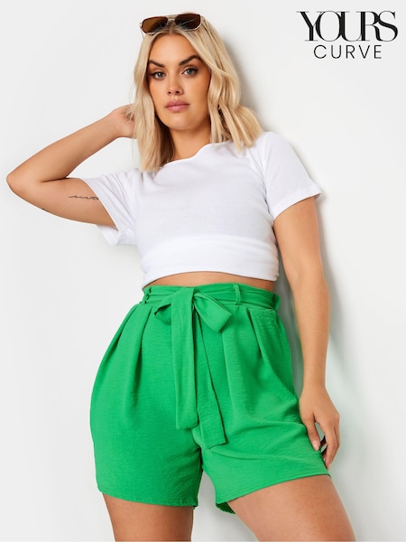Yours Curve Green Belted Textured Satin Shorts (E25752) | €31