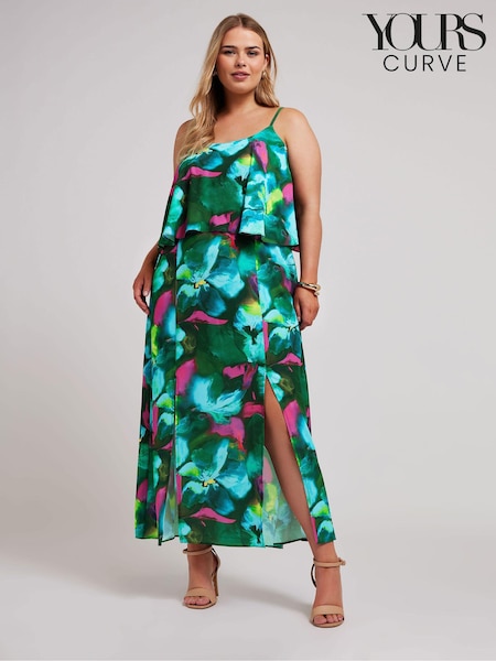 Yours Curve Green London Floral Overlay Maxi Dress (E25761) | €67