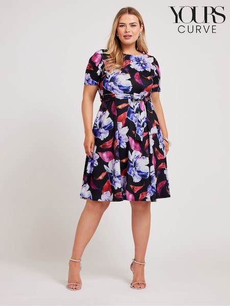 Yours Curve Black Floral Skater Dress (E25764) | €41