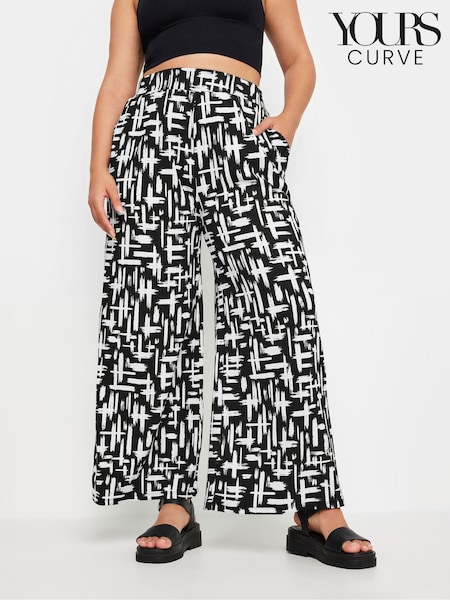 Yours Curve Black Stripe Textured Wide Leg Trousers (E25795) | €35