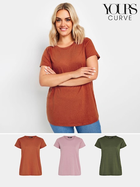 Yours Curve Brown Core Basic T-Shirts 3 Pack (E25800) | 148 QAR