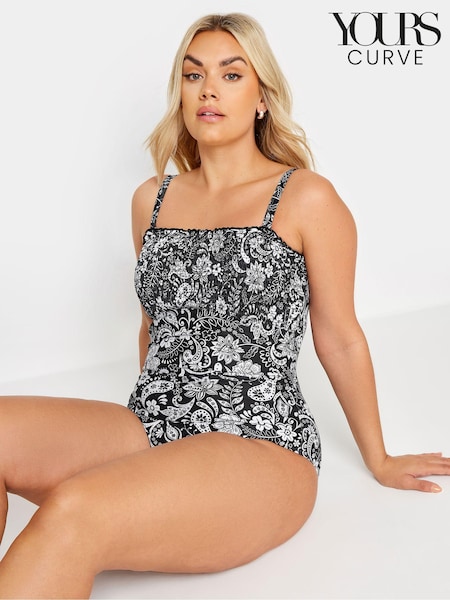 Yours Curve Black Shirred Monotone Tile Print Swimsuit (E25815) | €48