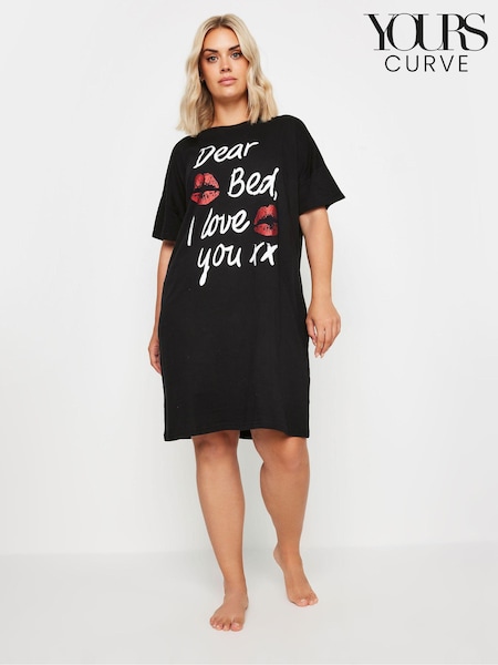 Yours Curve Dear Bed Slogan Sleep 100% Cotton T-Shirt Nightdress (E25817) | 142 LEI
