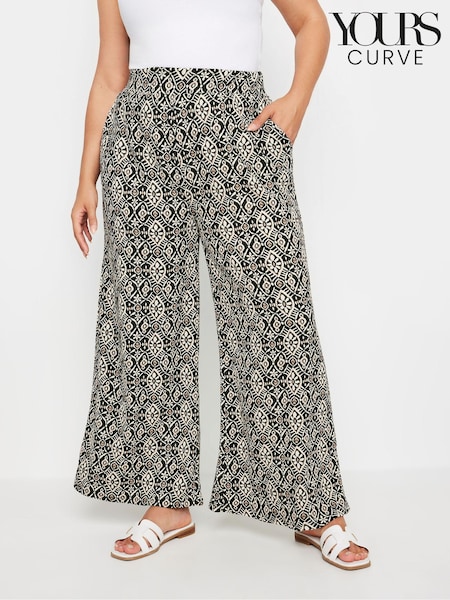 Yours Curve Black Denim Paisley Textured Wide Leg Trousers (E25820) | 1,622 UAH