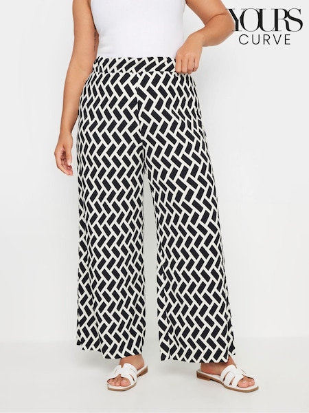 Yours Curve Geometric Textured Wide Leg Trousers (E25826) | R$ 265