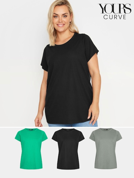 Yours Curve Black Core Basic T-Shirts 3 Pack (E25828) | 148 QAR