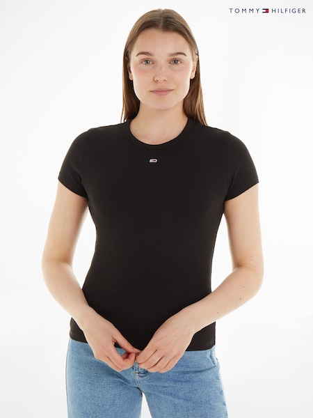 שחור - Tommy Hilfiger Slim Essential Rib T-shirt (E25834) | ‏151‏₪
