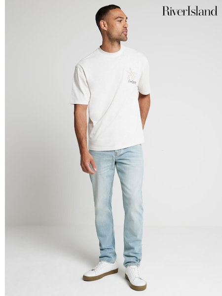 River Island Cream Regular Fit Castaway Graphic 100% Cotton T-Shirt (E25924) | €14