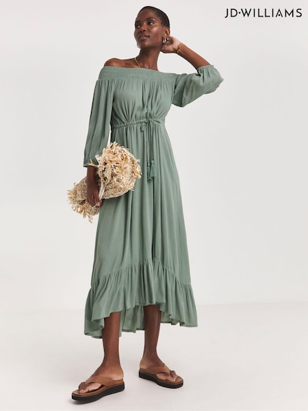 JD Williams Green Crinkle Bardot Midi Dress (E25931) | €26