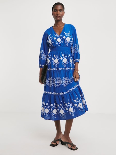 JD Williams Embroidered Smock 100% Cotton Dress (E25936) | 271 LEI