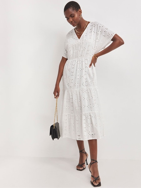 JD Williams White Broderie Smock 100% Cotton Dress (E25937) | €77