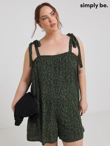 Simply Be Green Crinkle Tie Strap Playsuit (E25979) | AED79