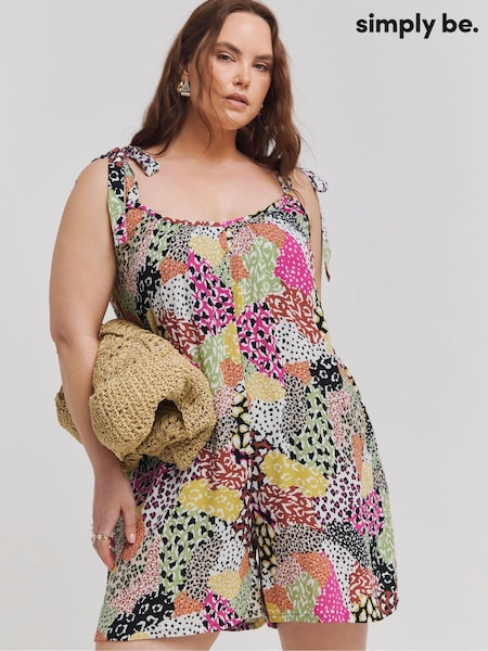 Simply Be Pink Tie Strap Crinkle Playsuit (E25982) | €13
