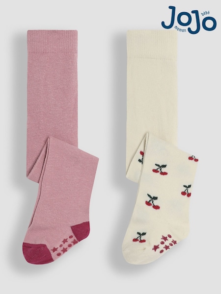 JoJo Maman Bébé Cotton Rich Cherry Tights 2 Pack (E26020) | 24 €