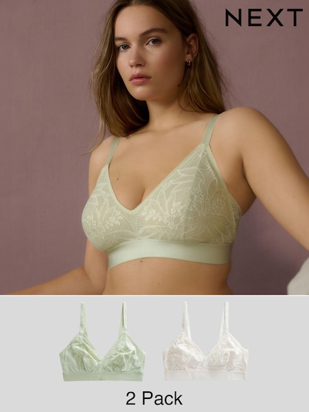 Зеленый/кремовый - Lace Detail Ultimate Comfort Bras 2 Pack (E26093) | €33