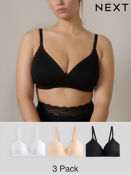 Black/White/Pastel Rose Nude Pad Non Wire DD+ Cotton Blend Ultimate Comfort Bras 3 Pack (E26094) | €59.50