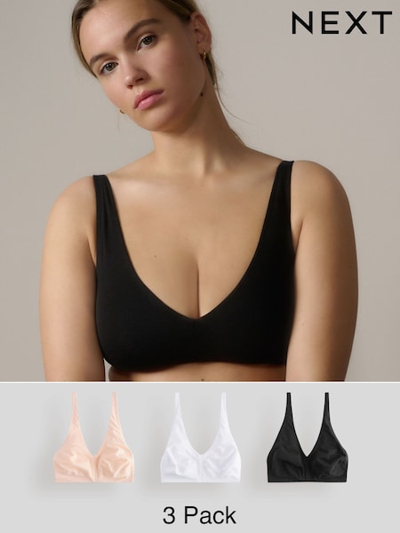 Black/White/Pastel Rose Nude Non Pad Non Wire DD+ Cotton Blend Ultimate Comfort Bras 3 Pack (E26096) | €57