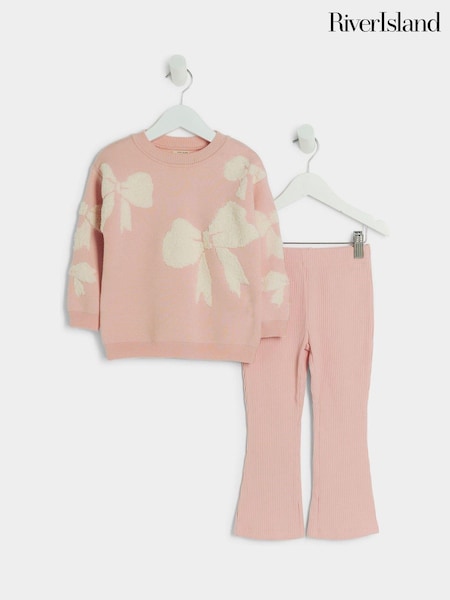 River Island Girls Boucle Bows 100% Cotton Jumper and Leggings Set (E26185) | €50