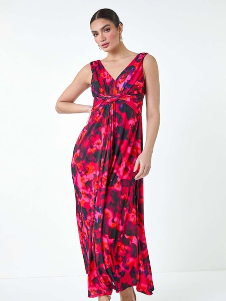 Roman Pink Floral Knot Front Maxi Dress (E26208) | AED491