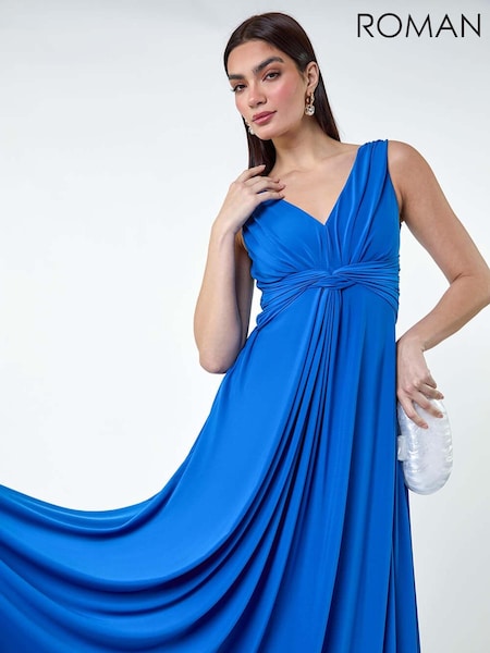 Roman Blue Plain Knot Front Maxi Dress (E26212) | €51