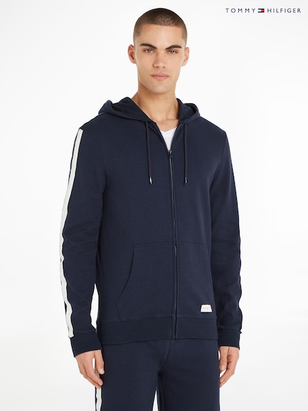 כחול  - Tommy Hilfiger Black Zip Up 100% Cotton Hoodie (E26297) | ‏427‏₪
