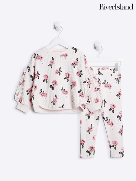 River Island Girls Waffle 100% Cotton Sweatshirt and Leggings Set (E26302) | ‏116 د.إ.‏