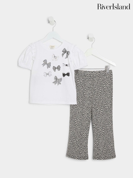 River Island Girls Bow 100% Cotton T-Shirts and Kickflare Set (E26305) | ‏10 ر.ع.‏