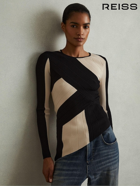 Reiss Judy Knitted Colourblock Asymmetric Top (E26340) | 1,056 LEI