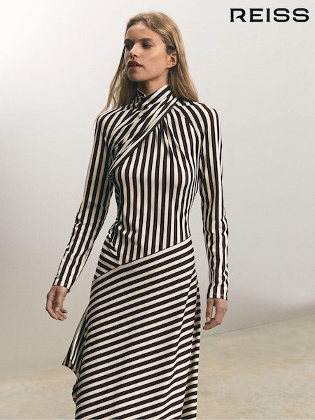 Reiss Cat Striped Jersey Asymmetric Midi Dress (E26355) | 1,304 LEI
