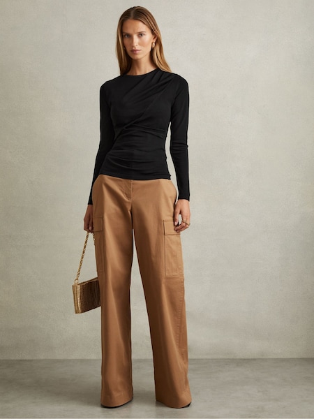 Reiss Black Rue Draped Front Ruched Top (E26360) | €196
