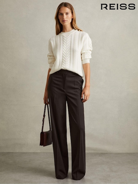 Reiss Chocolate Evelyn Wool Blend Wide Leg Suit Trousers (E26364) | €240