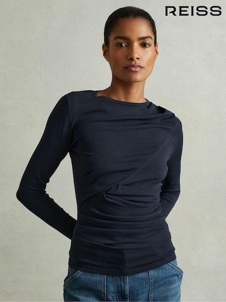 Reiss Teal Rue Draped Front Ruched Top (E26366) | €54