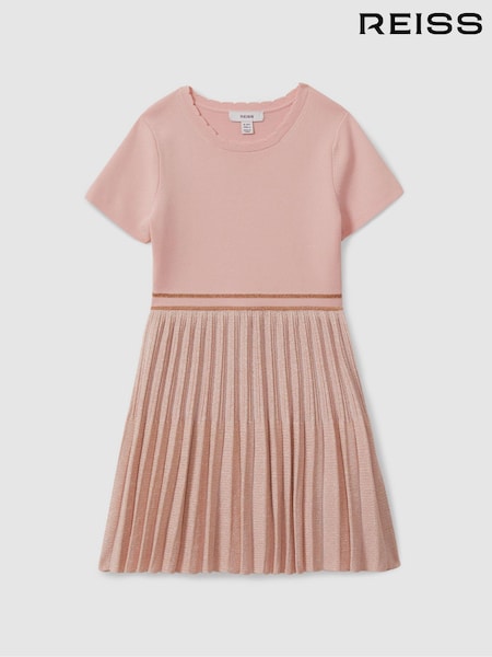 Reiss Pink Zoe 13-14 yrs Metallic Pleated Knitted Dress (E26395) | €80