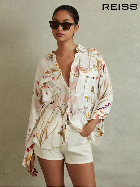 Reiss Ivory Faye Relaxed Floral Print Shirt (E26402) | €117