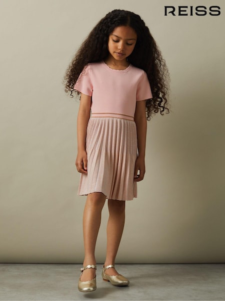 Reiss Pink Zoe 4-9 yrs Metallic Pleated Knitted Dress (E26407) | 500 QAR