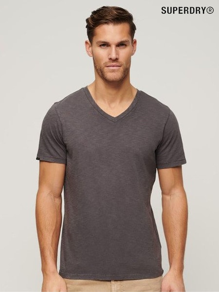 Superdry Grey 100% Cotton V-Neck Slub Short Sleeve T-Shirt (E26423) | 114 QAR