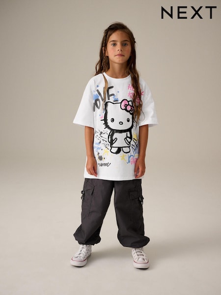 White 100% Cotton Graffiti Hello Kitty Oversized T-Shirt (3-16yrs) (E26464) | €8.50 - €12