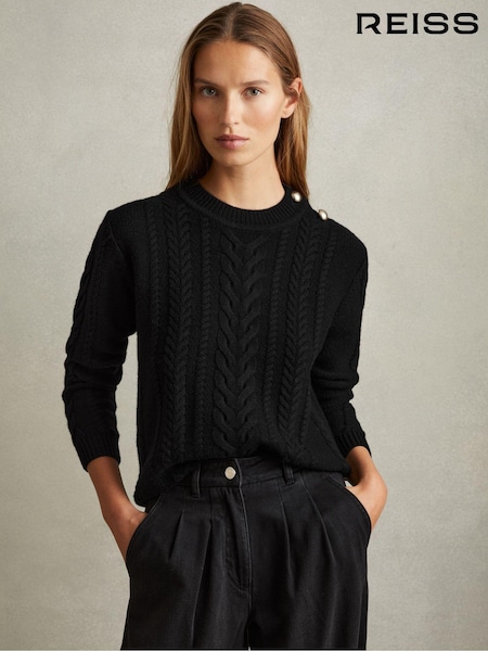 Reiss Black Libby Wool-Cashmere Cable Knit Jumper (E26481) | €240