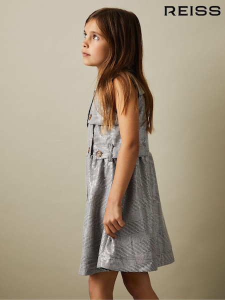 Reiss Black/White Gweneth 9-13 yrs Sequin Dogtooth Double-Breasted Dress (E26497) | 632 QAR