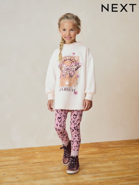 Ecru/Pink Sequin Butterfly 100% Cotton Hoodie and Leggings Set (3-16yrs) (E26506) | AED74 - AED95